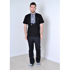Embroidered t-shirt for men "Traditions" gray on black